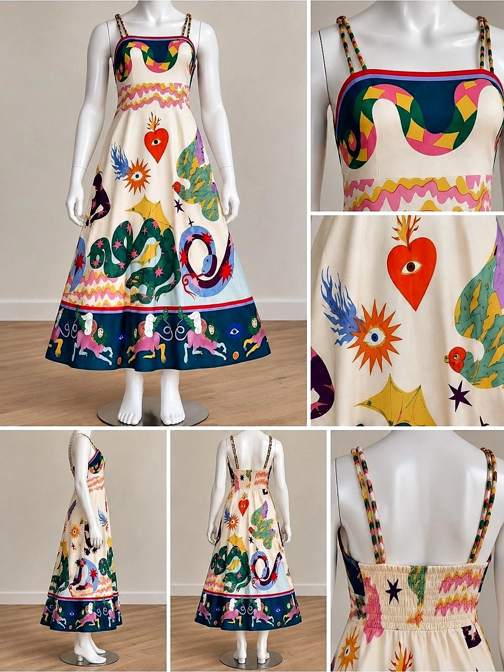 FARM Rio Inspired Colourful Whimsical Print Strappy Midi Maxi Dress